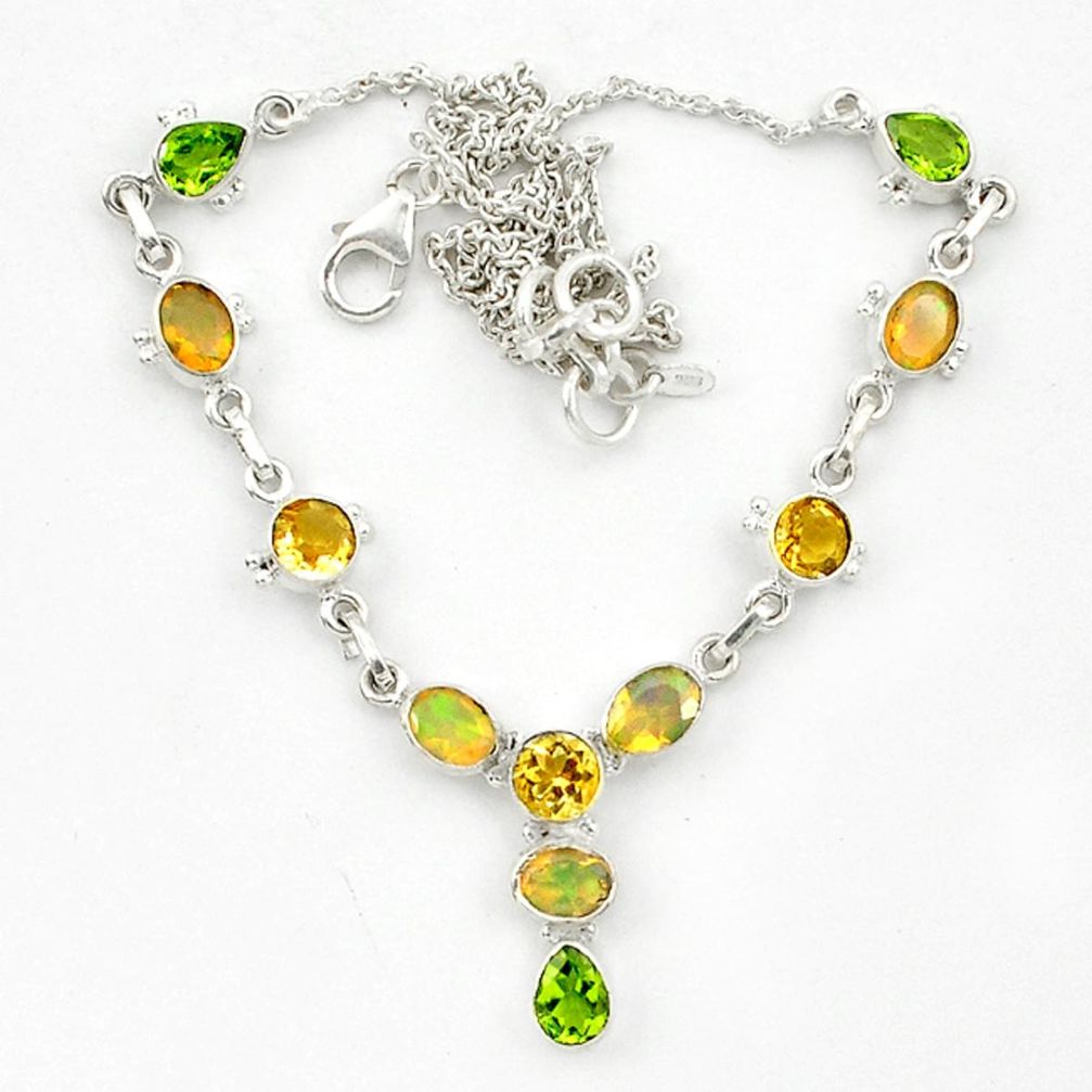 925 silver natural multi color ethiopian opal green peridot necklace d10320