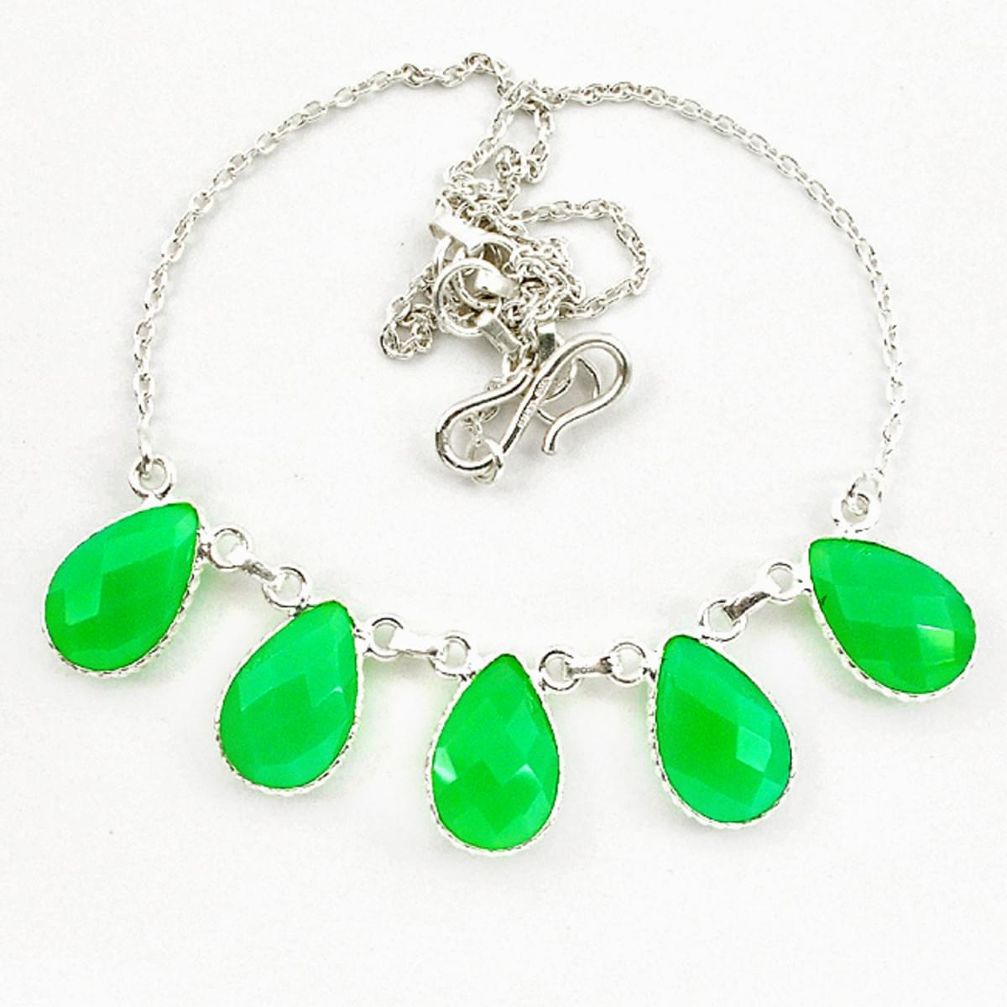 Green chalcedony 925 sterling silver necklace jewelry d10323