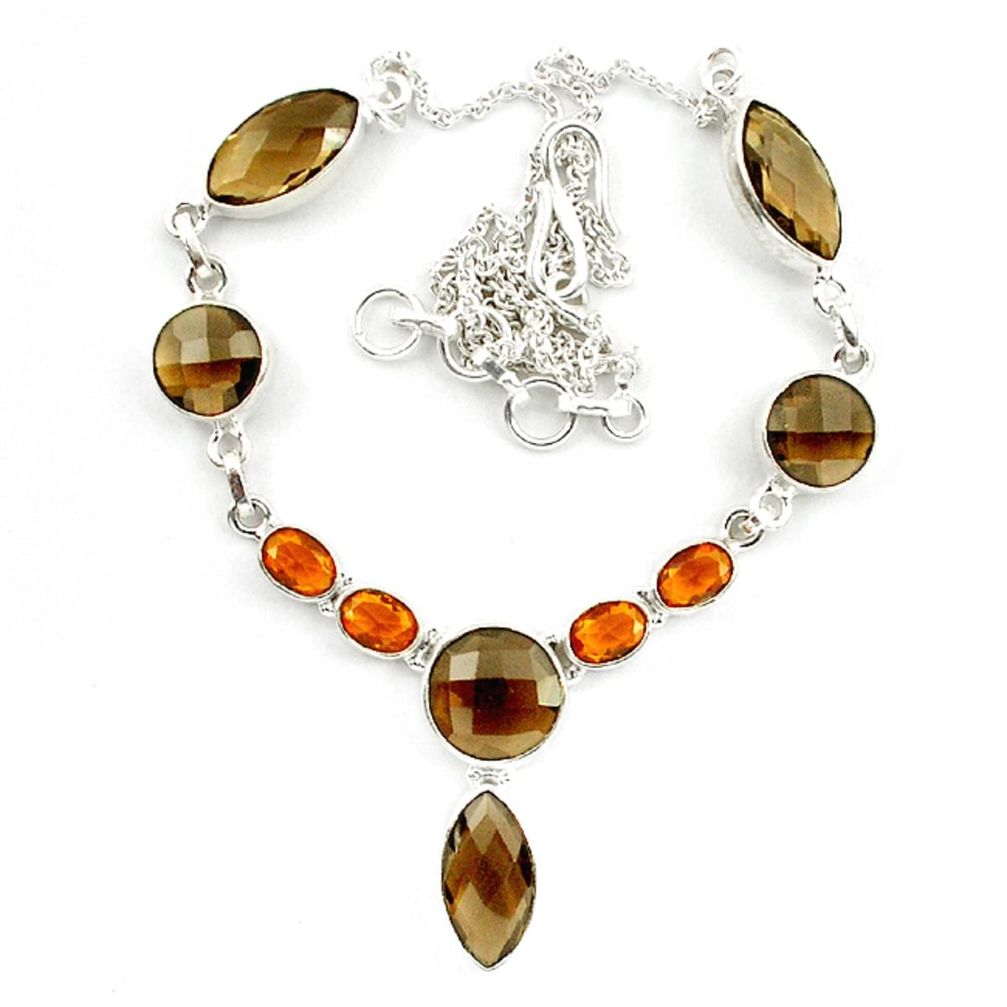 Brown smoky topaz citrine 925 sterling silver necklace jewelry d10331