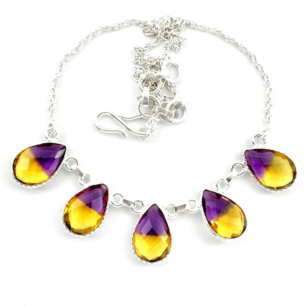 Multi color ametrine (lab) 925 sterling silver necklace jewelry d10338