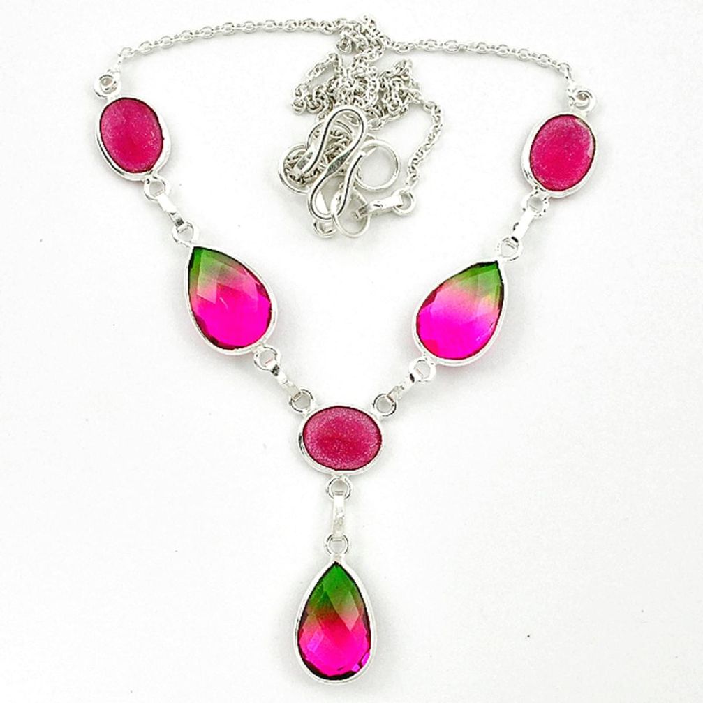 925 silver watermelon tourmaline (lab) ruby quartz necklace jewelry d10369