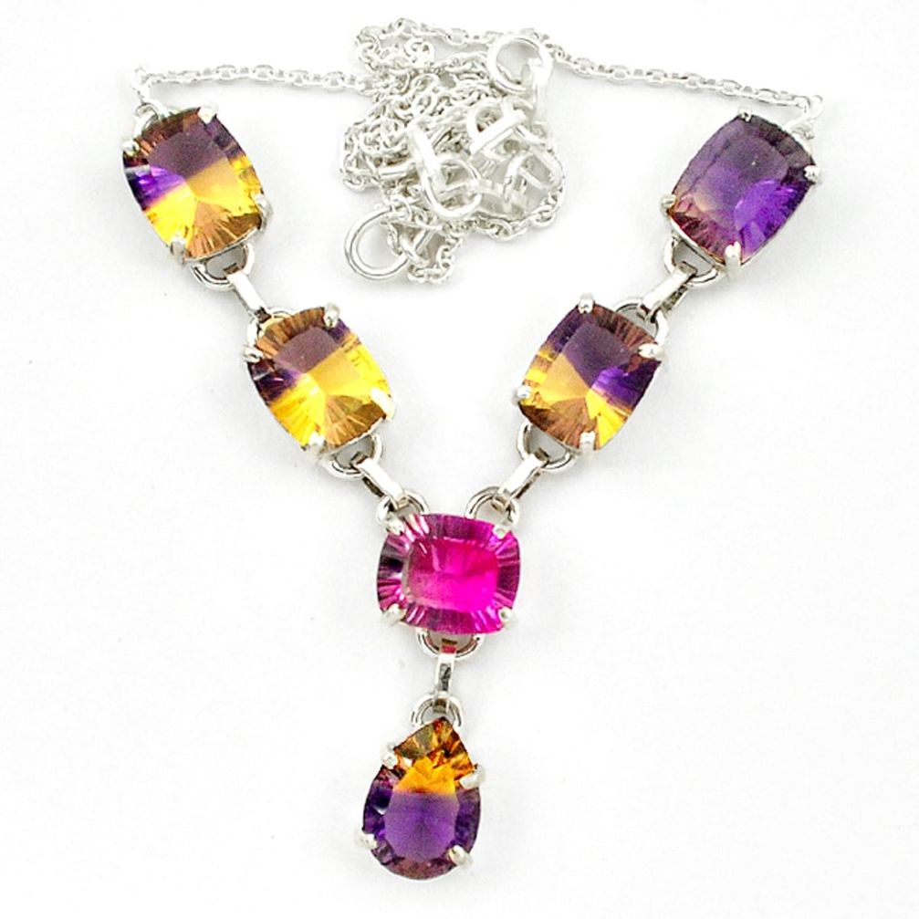 Multi color ametrine (lab) tourmaline (lab) 925 silver necklace jewelry d10370