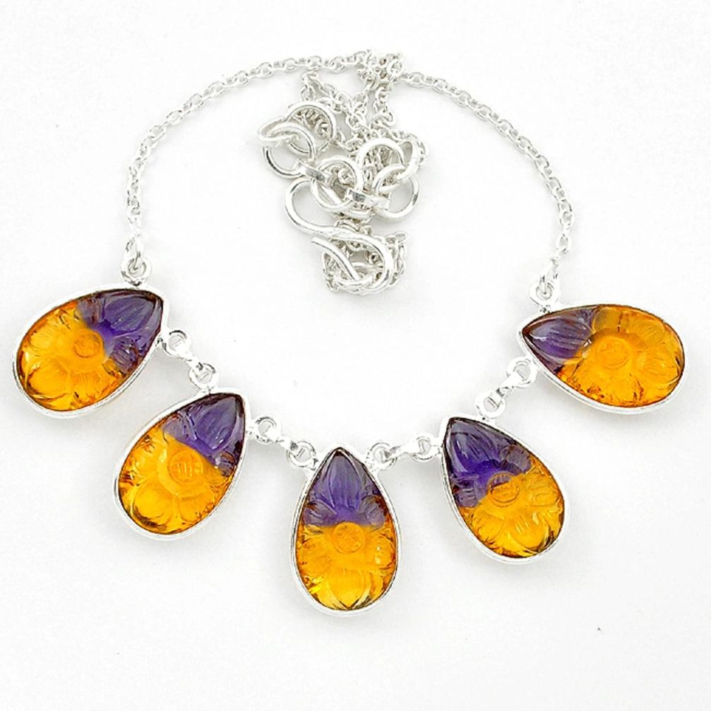 Multi color ametrine (lab) pear 925 sterling silver necklace jewelry d10372