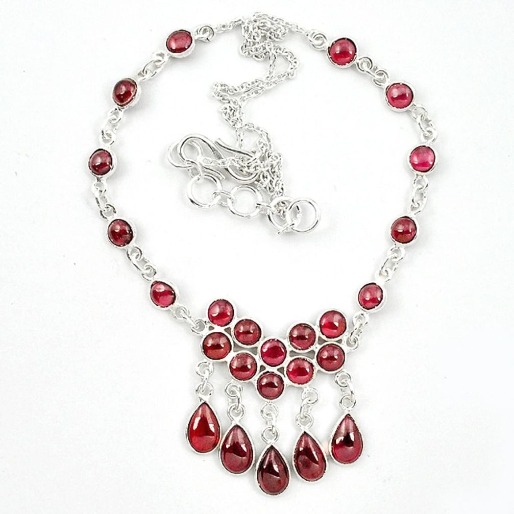 Natural red garnet 925 sterling silver necklace jewelry d13318