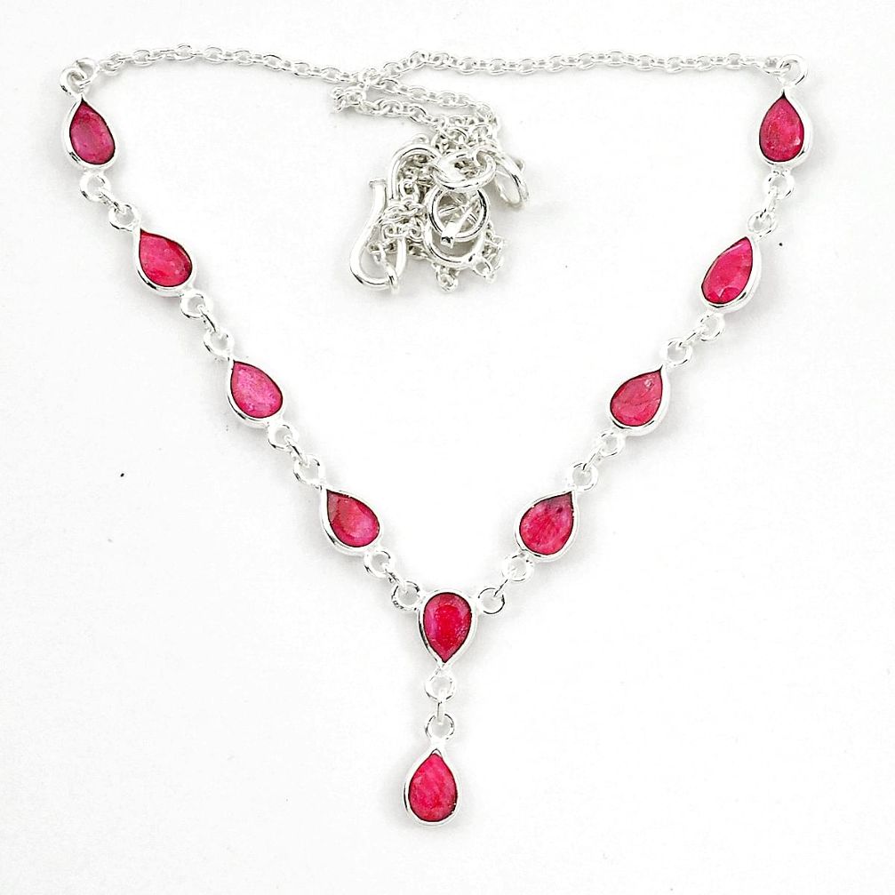 925 sterling silver natural red ruby pear necklace jewelry d23937