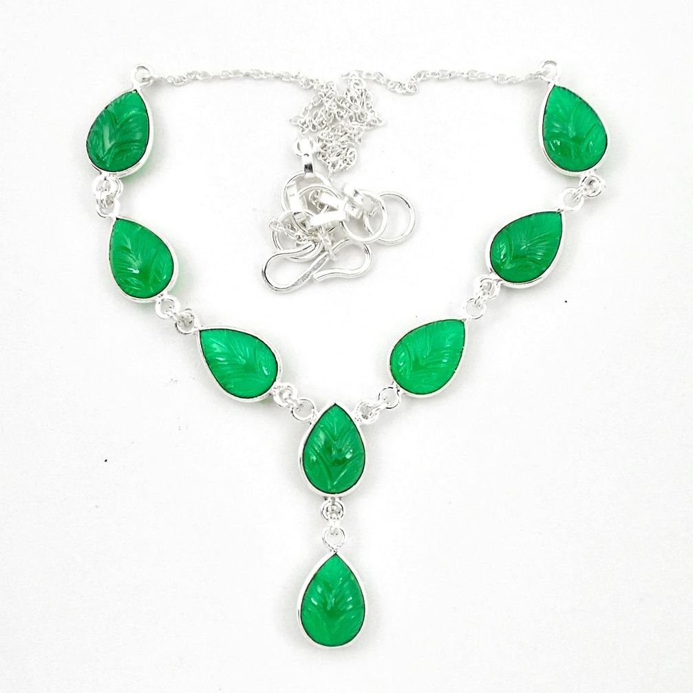 Natural green chalcedony 925 sterling silver necklace jewelry d23938