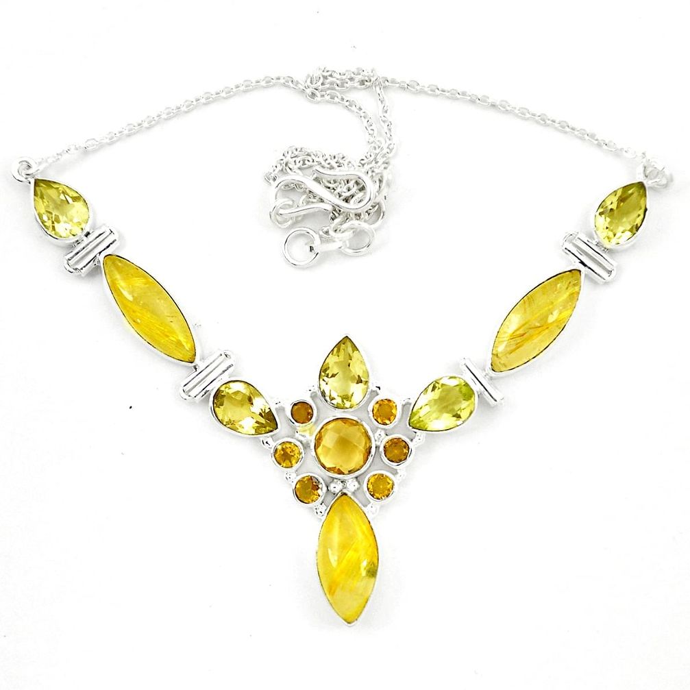 Natural golden tourmaline rutile citrine 925 silver necklace d23956