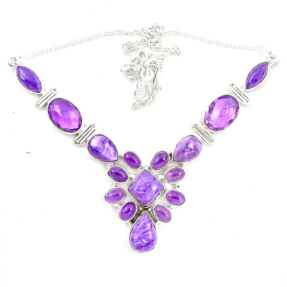 925 sterling silver natural purple charoite (siberian) necklace jewelry d23972