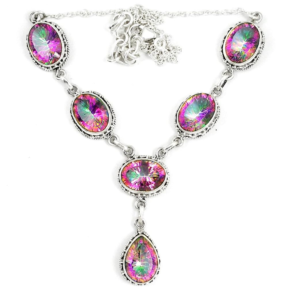 Multi color rainbow topaz 925 sterling silver necklace jewelry d23995