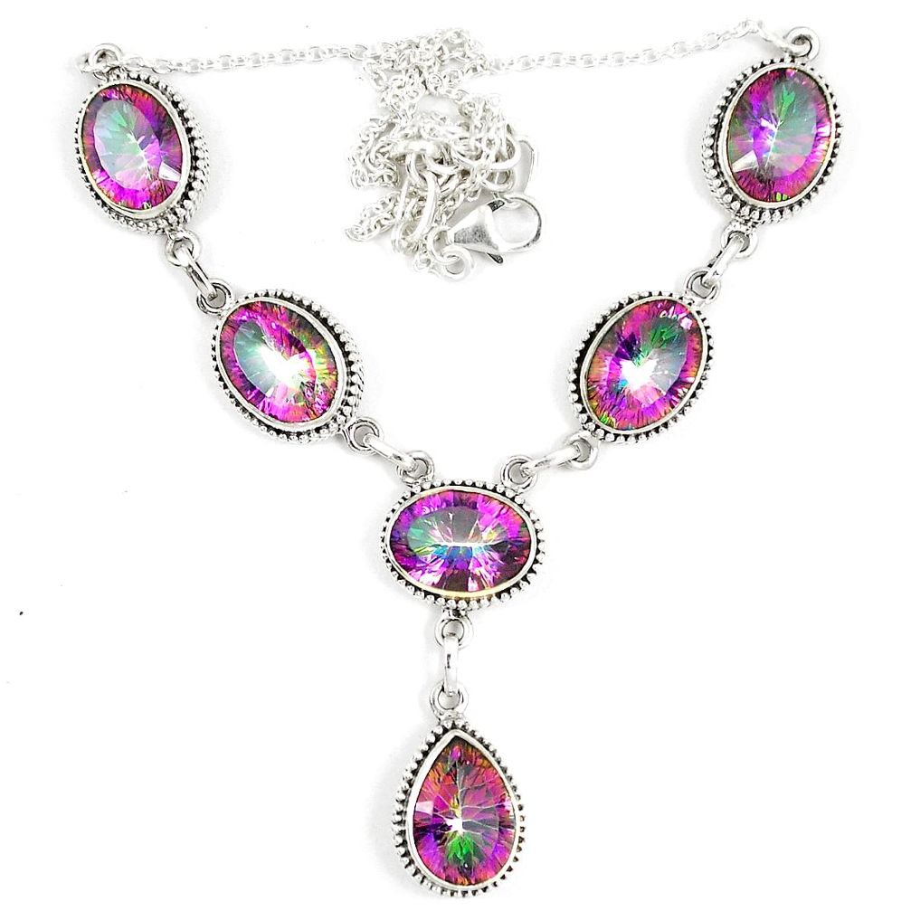 Multi color rainbow topaz 925 sterling silver necklace jewelry d23996