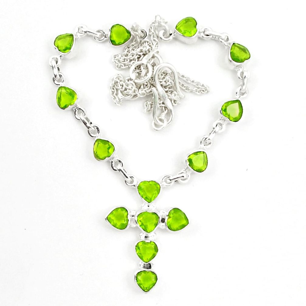 925 sterling silver natural green peridot cross necklace jewelry d25458