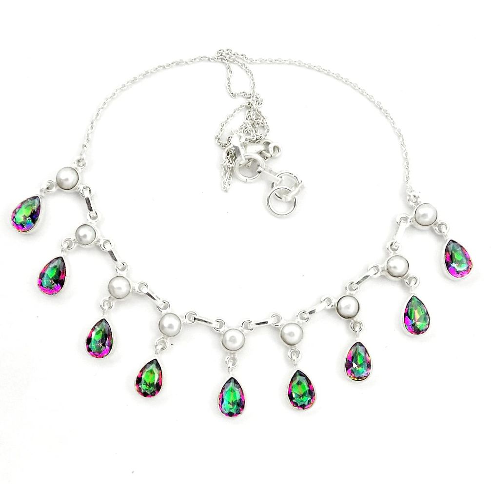 925 sterling silver multi color rainbow topaz pearl necklace jewelry d25460