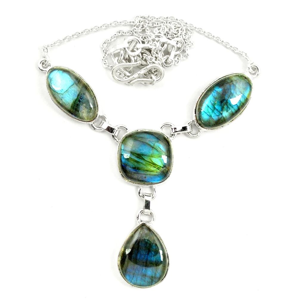 Natural blue labradorite 925 sterling silver necklace jewelry d25875