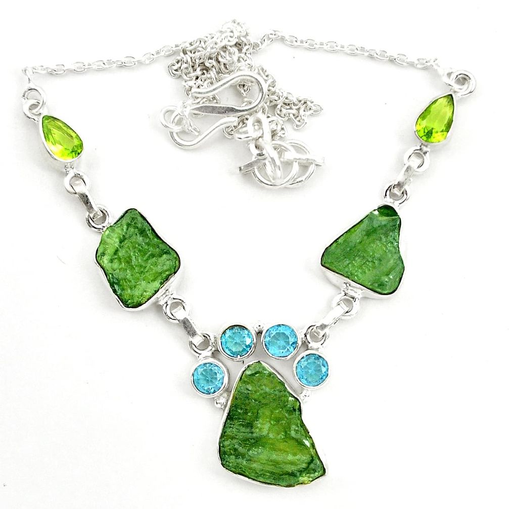 925 silver natural green moldavite (genuine czech) necklace jewelry d25895