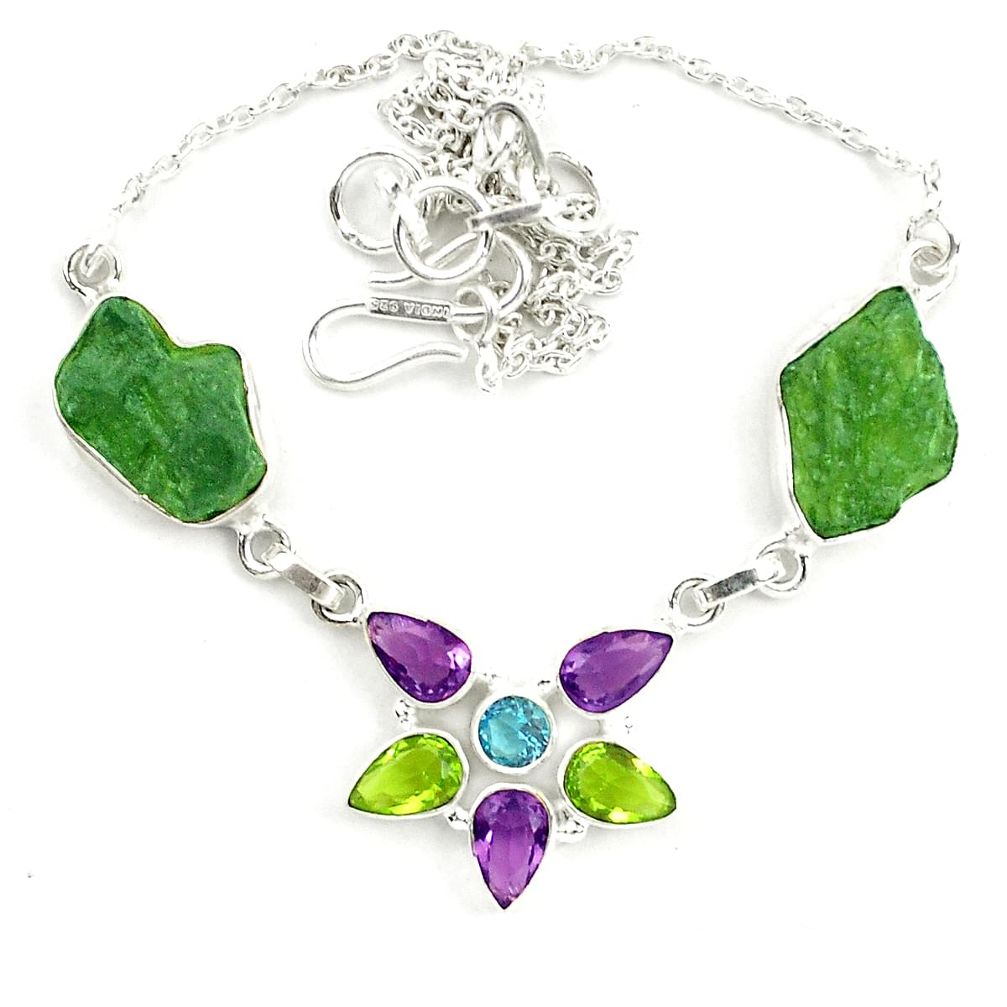 925 silver natural green moldavite (genuine czech) necklace jewelry d25896