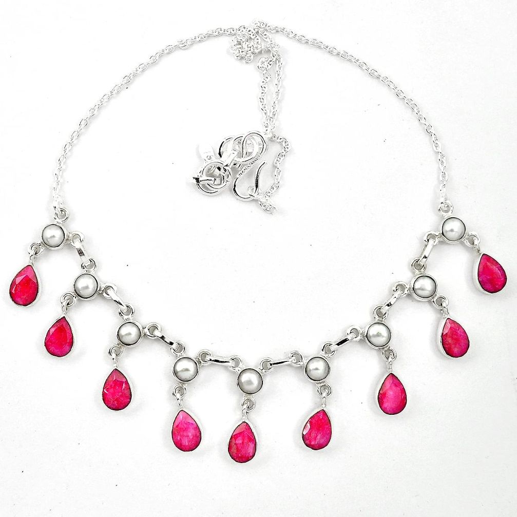 925 sterling silver natural red ruby white pearl necklace jewelry d26177