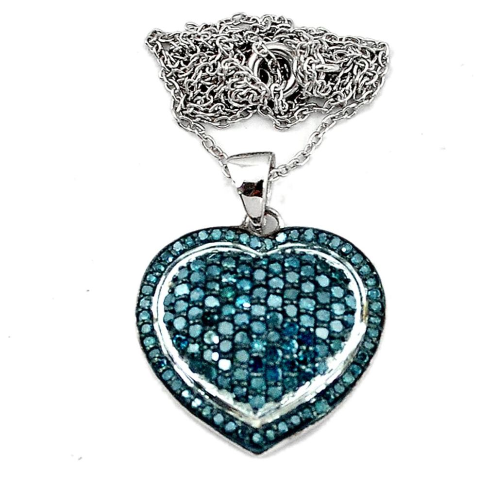 Natural blue diamond round 925 sterling silver heart necklace jewelry d5541