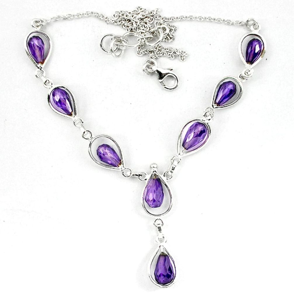 Natural purple amethyst 925 sterling silver necklace jewelry d5639