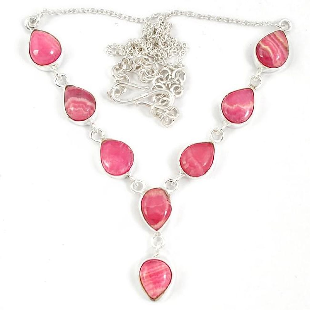 925 sterling silver pink rhodochrosite inca rose (argentina) necklace j19378