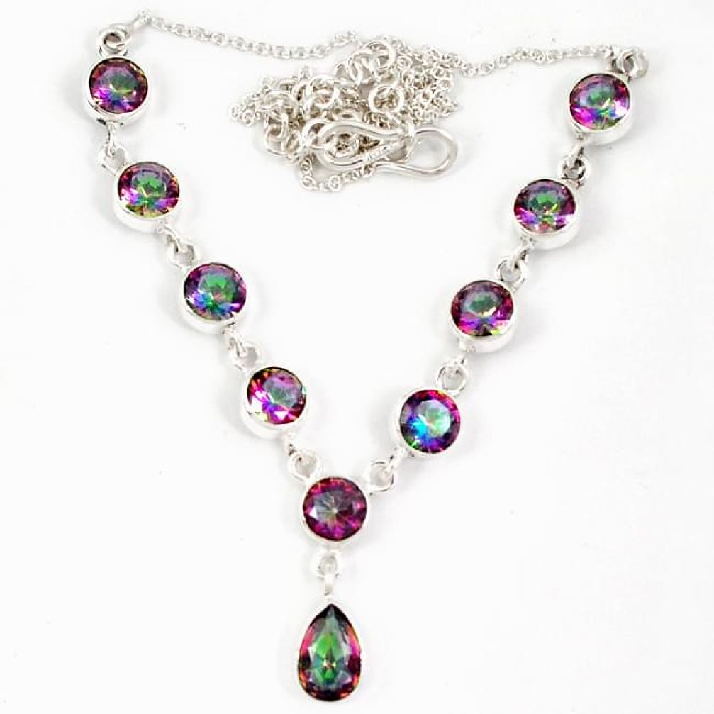 Multi color rainbow topaz 925 sterling silver necklace jewelry j19381