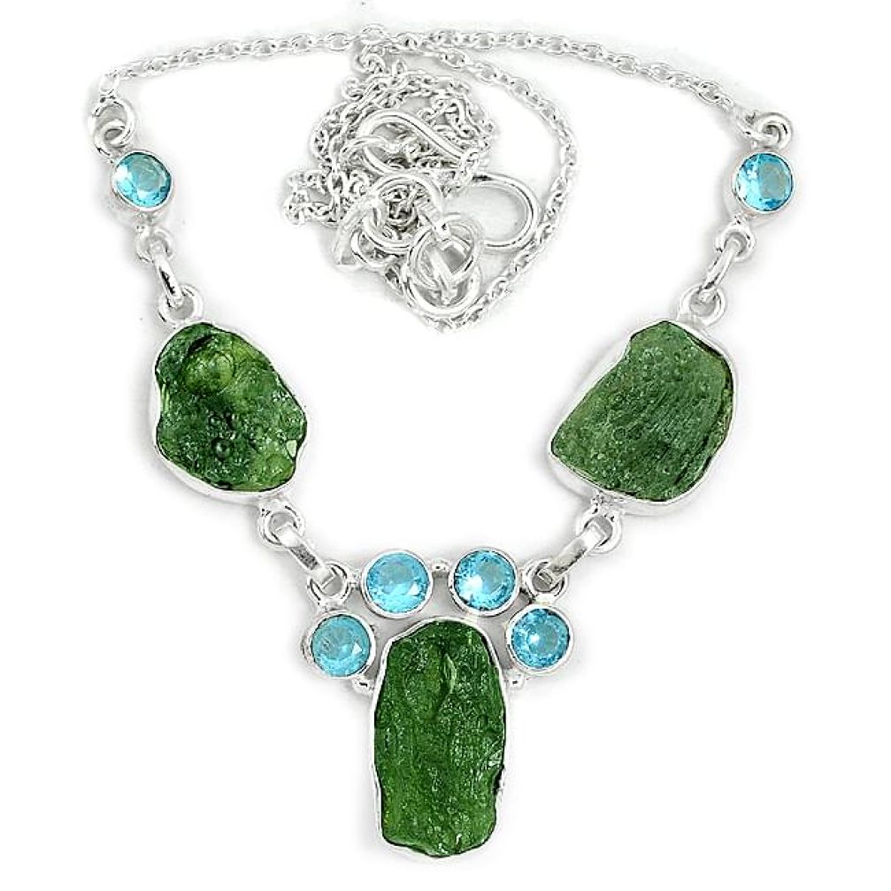 Natural green moldavite (genuine czech) 925 sterling silver necklace j37049