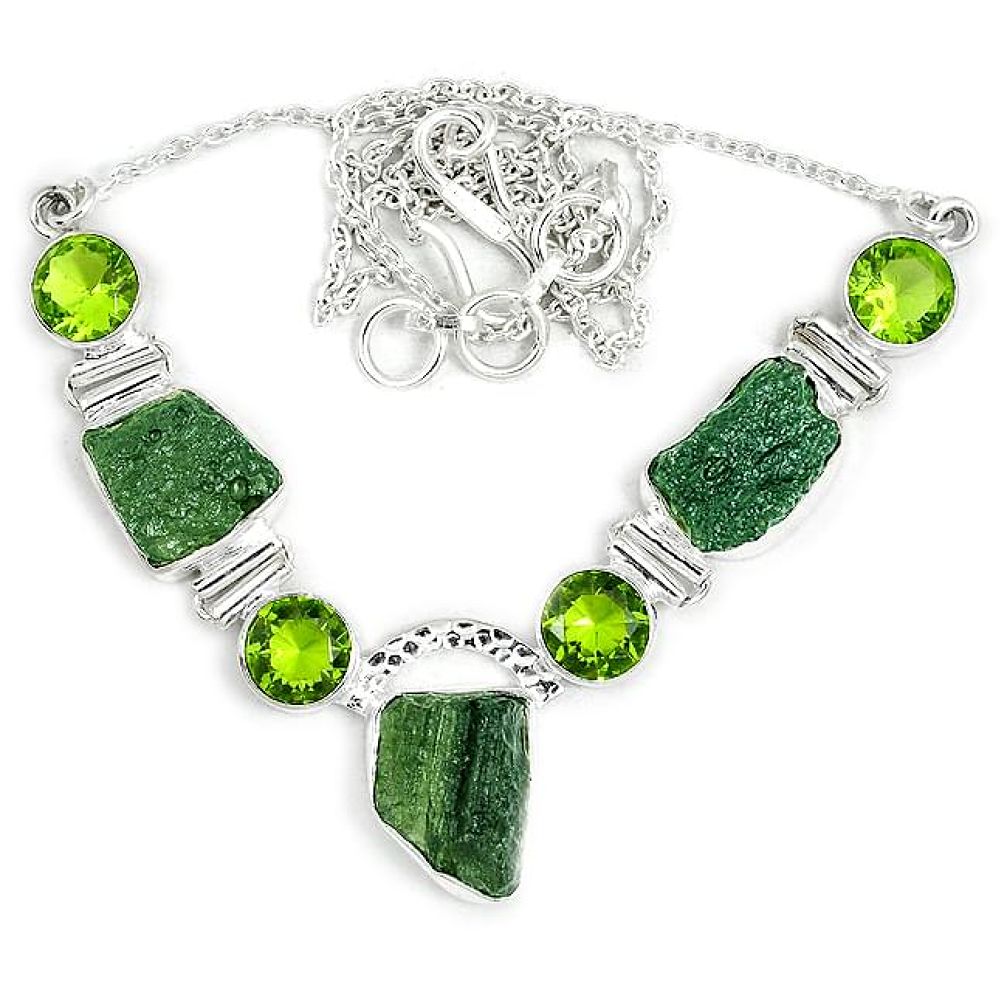 925 silver natural green moldavite (genuine czech) fancy necklace jewelry j37051