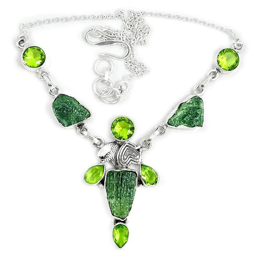 Natural green moldavite (genuine czech) 925 sterling silver necklace j37053