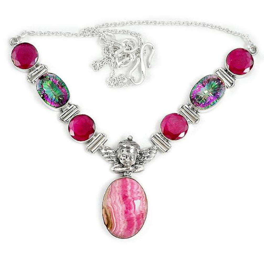 925 silver natural pink rhodochrosite inca rose (argentina) necklace j37060