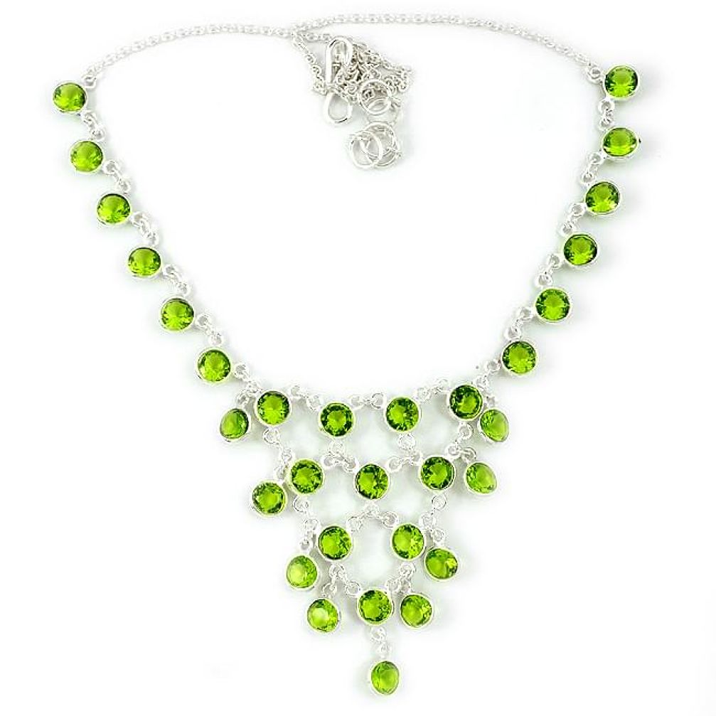 Green peridot quartz round 925 sterling silver necklace jewelry j39189