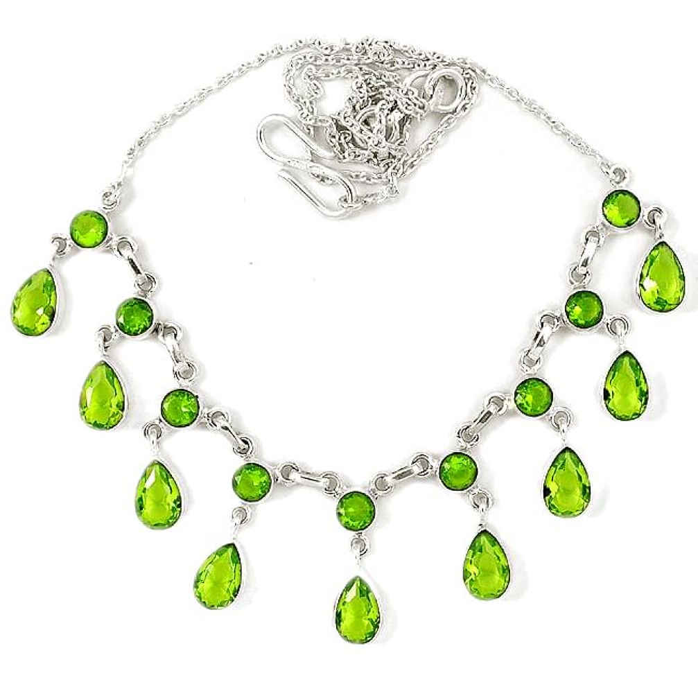 Green peridot quartz pear 925 sterling silver necklace jewelry j39201