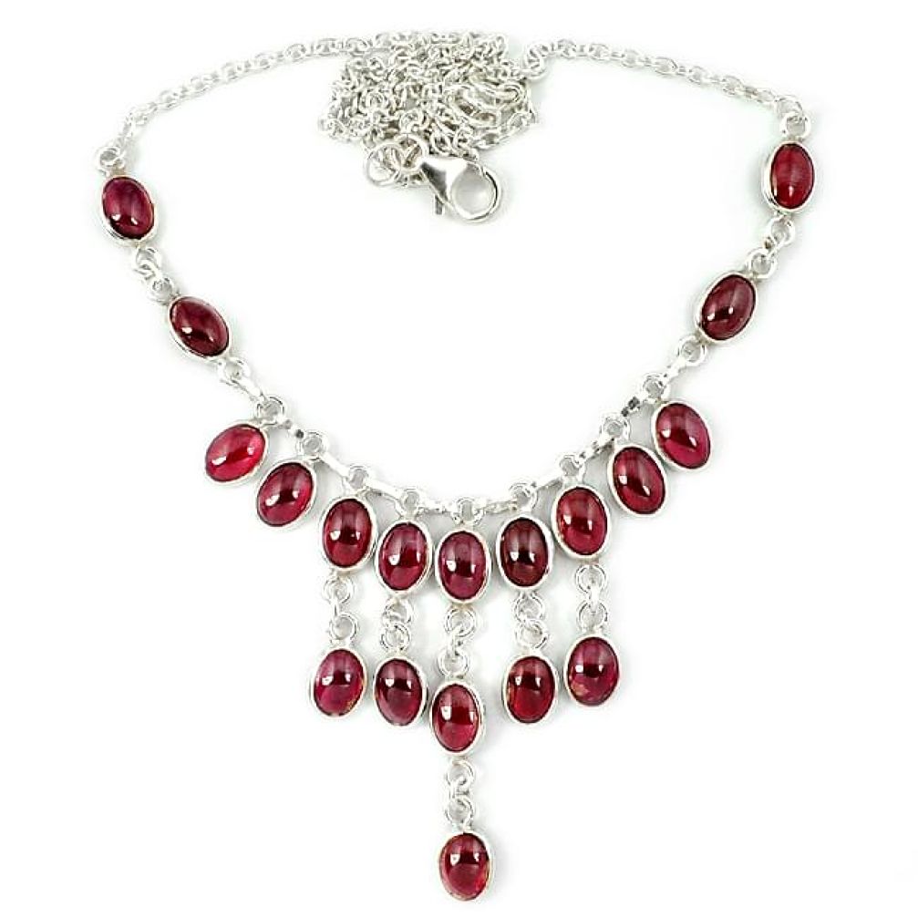 Natural red garnet oval 925 sterling silver necklace jewelry j39215