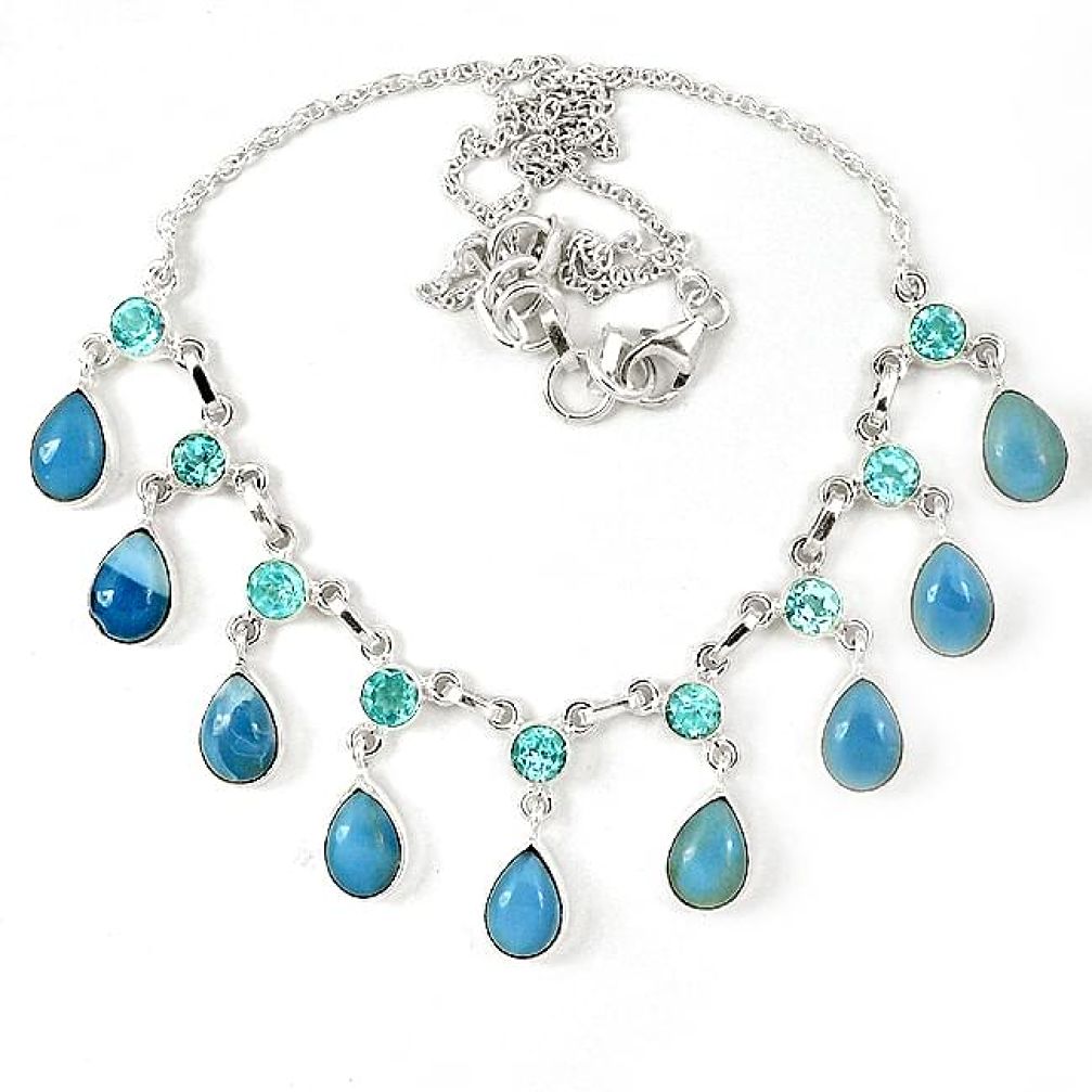Natural blue owyhee opal topaz 925 sterling silver necklace jewelry j39216