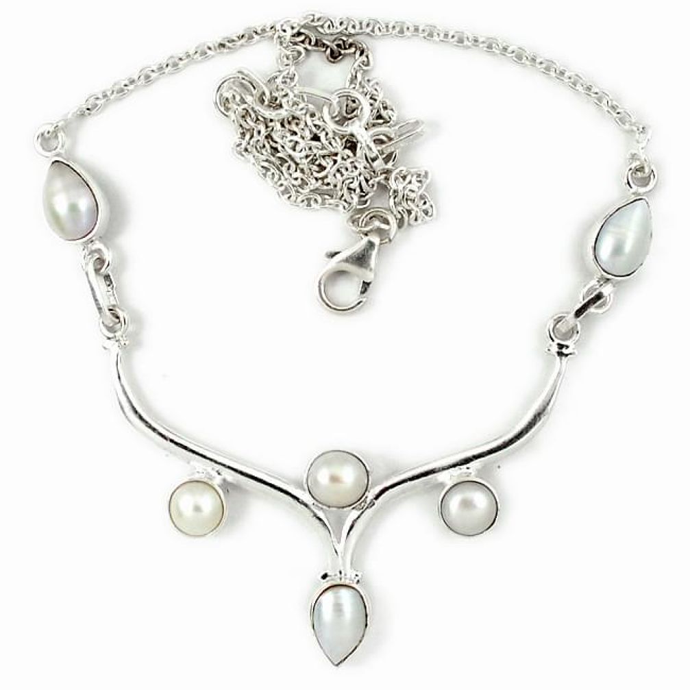925 sterling silver natural white pearl round necklace jewelry j39247