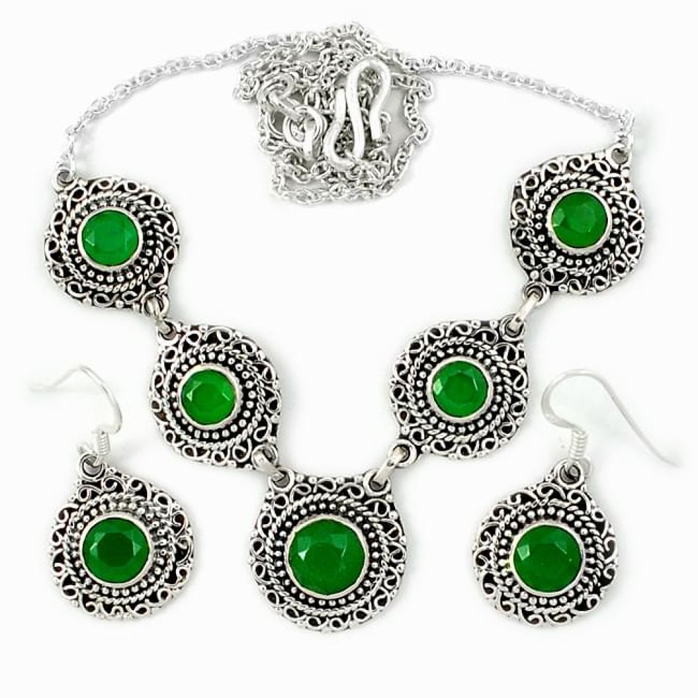 Natural green chalcedony round 925 silver necklace earrings necklace set j39256