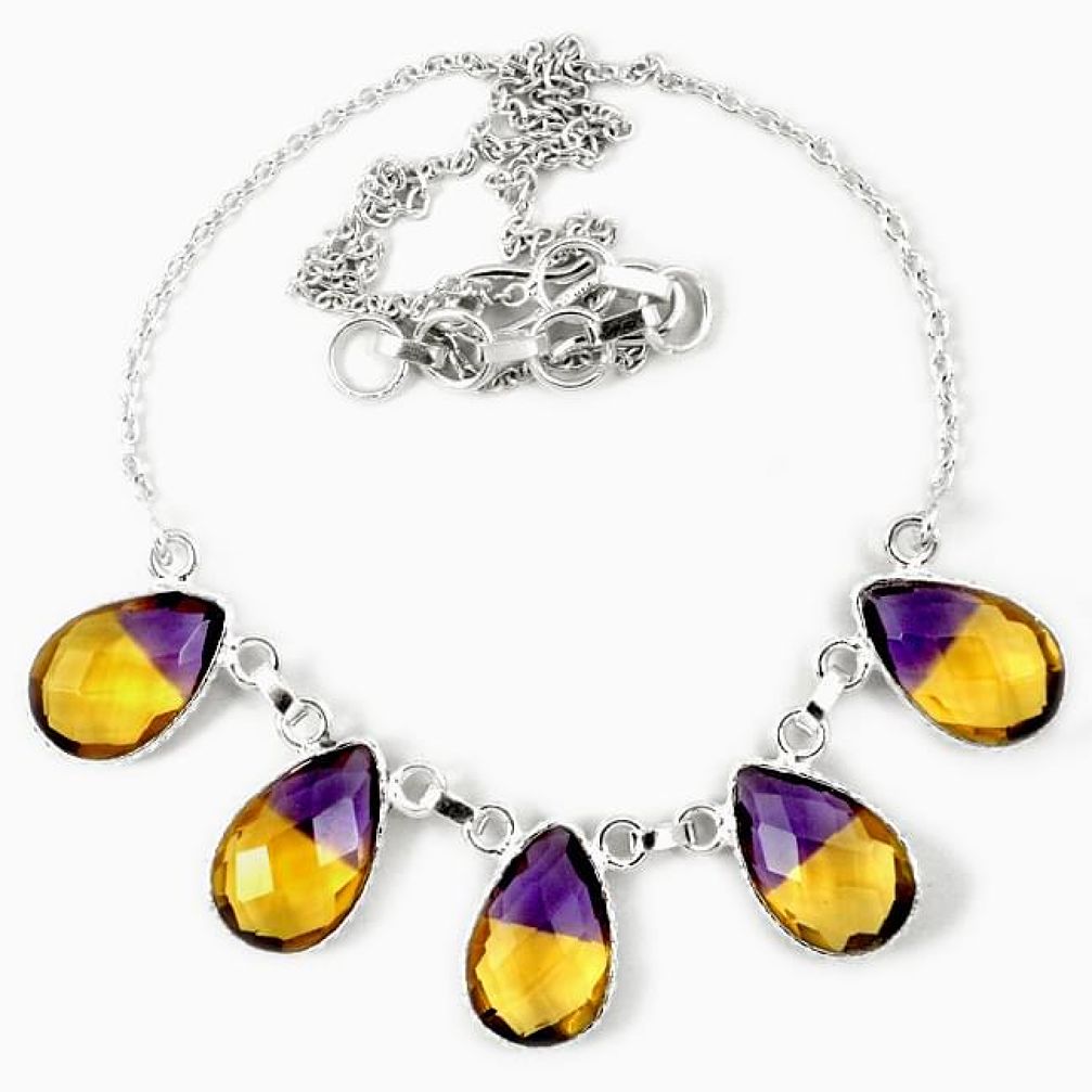 Multi color ametrine (lab) pear 925 sterling silver necklace jewelry j39265