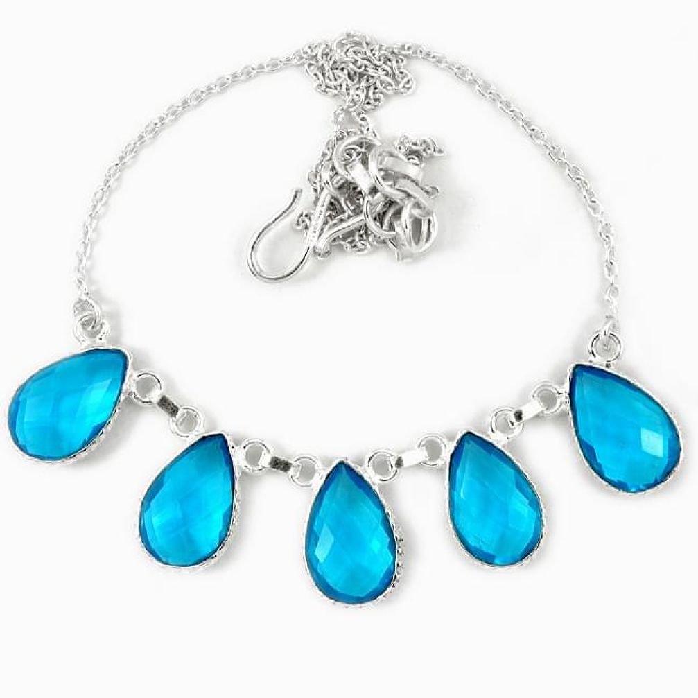 925 sterling silver blue topaz quartz pear necklace jewelry j39280