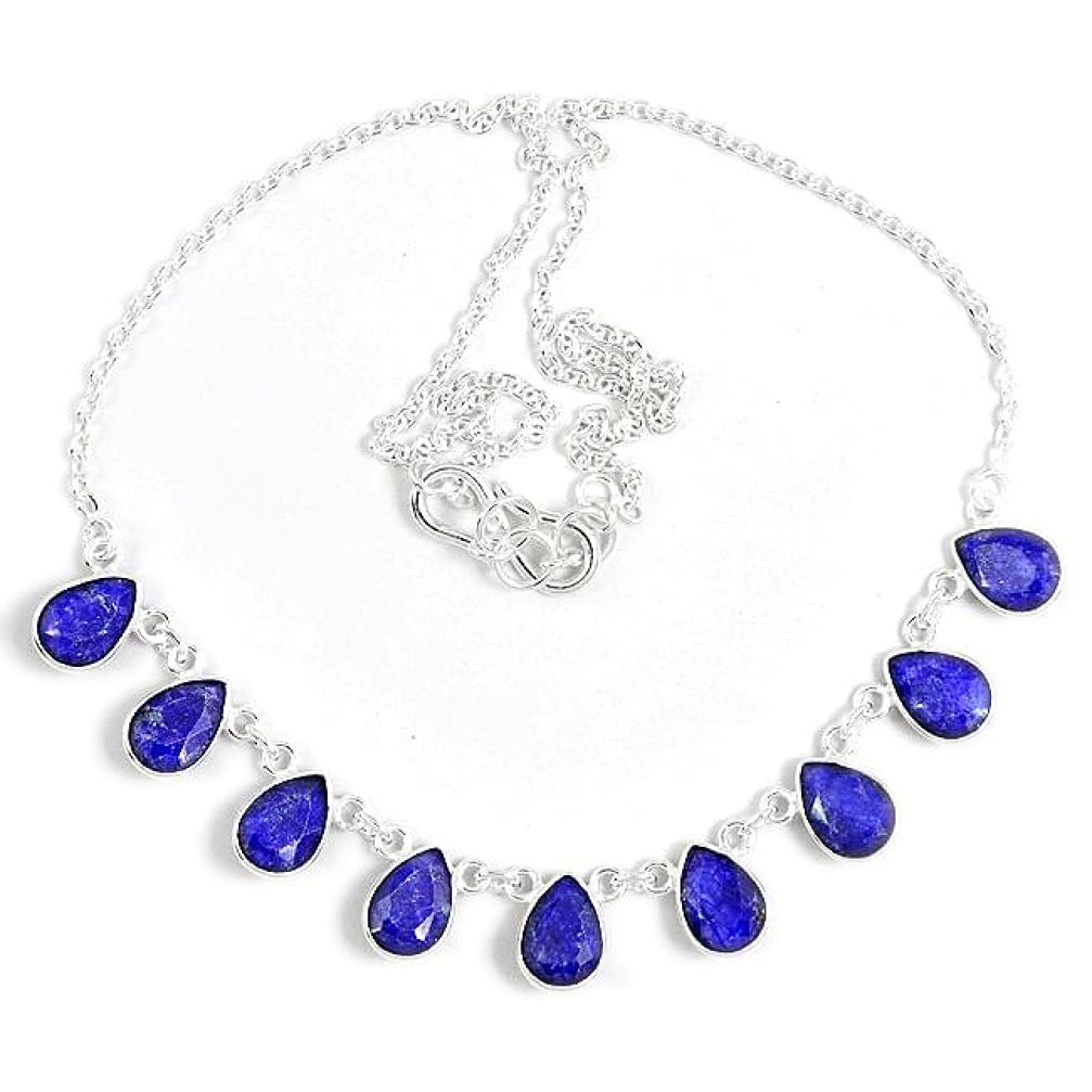 925 sterling silver natural blue sapphire pear necklace jewelry j47916