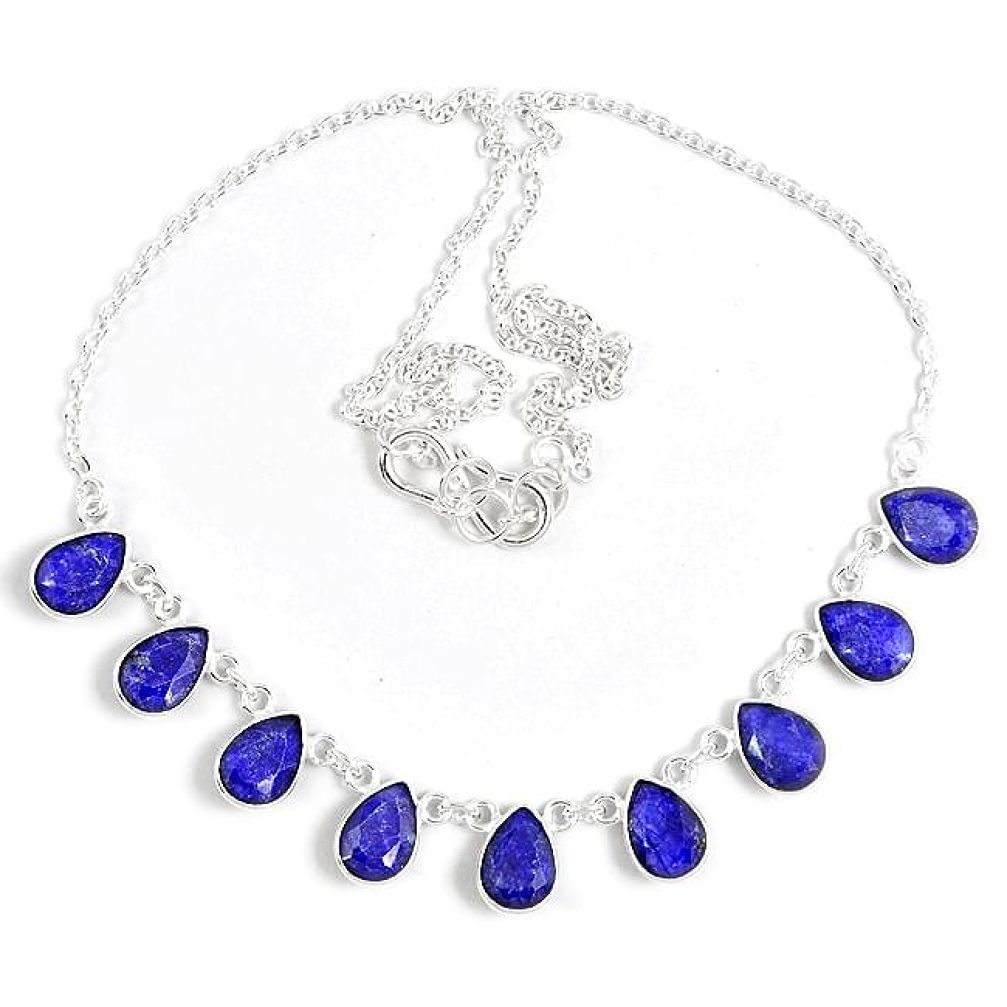 Natural blue sapphire pear shape 925 sterling silver necklace jewelry j47917