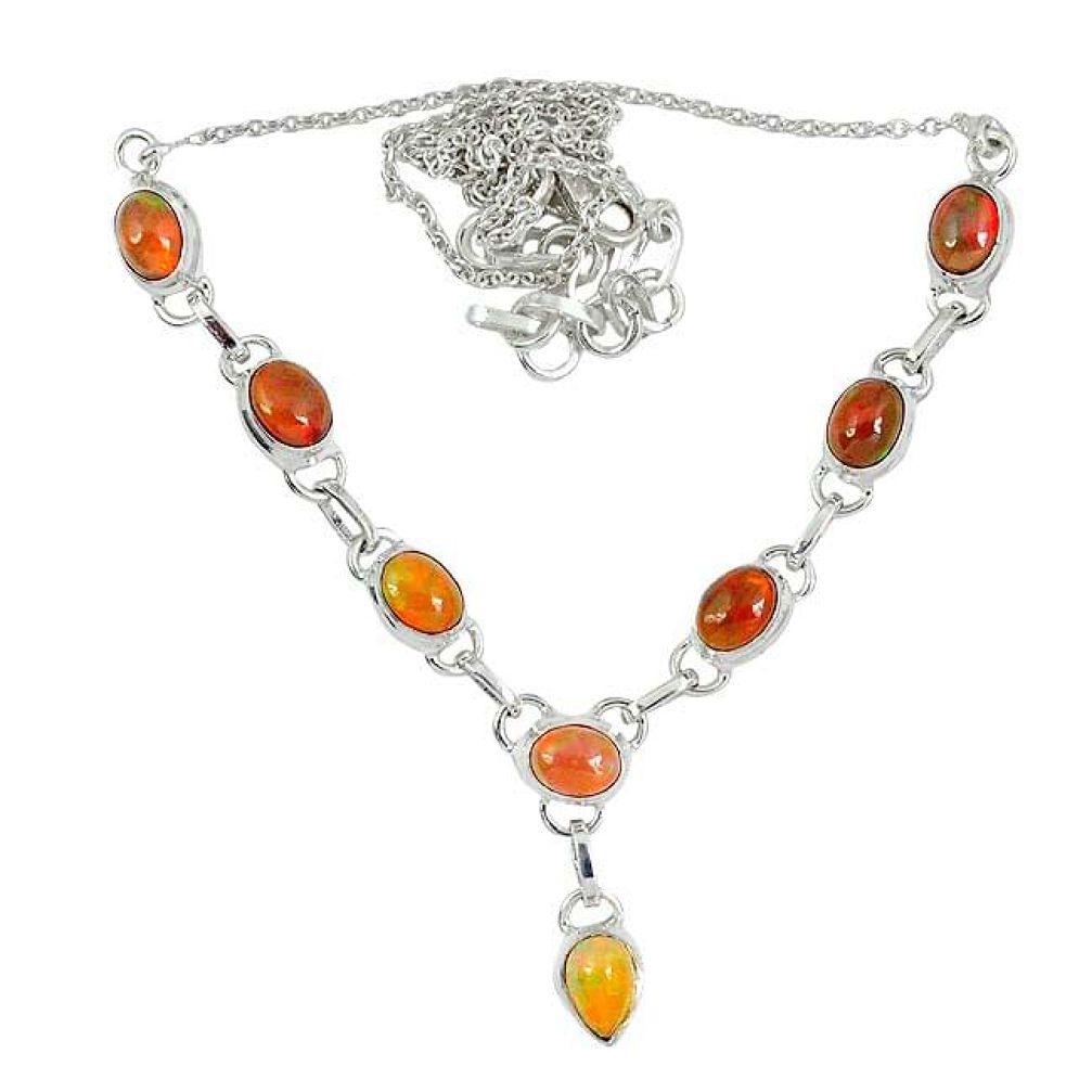 Natural multi color ethiopian opal 925 sterling silver necklace j51958
