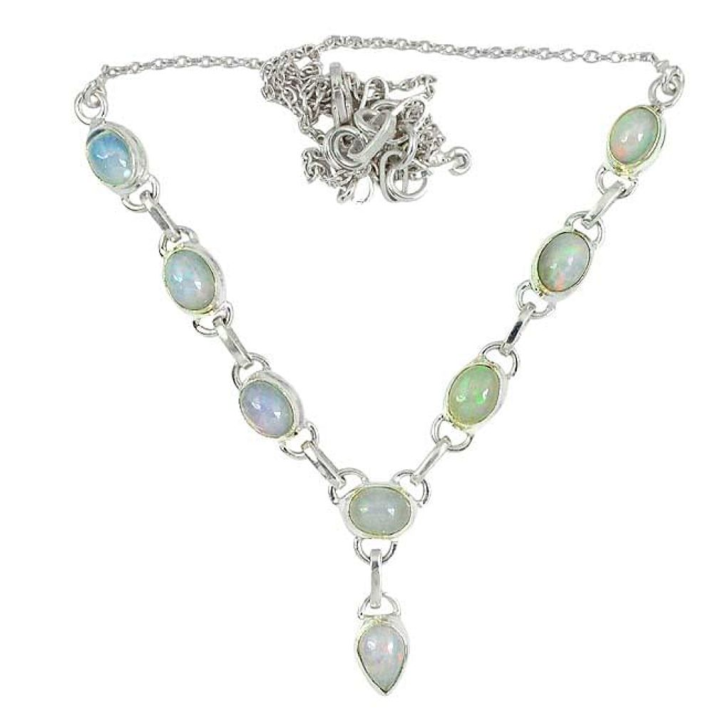 Natural multi color ethiopian opal 925 sterling silver necklace j51959