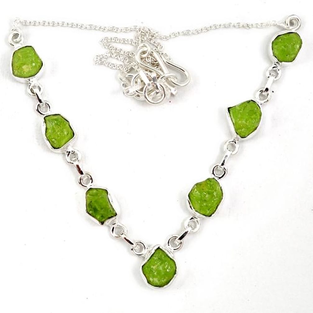 Natural green peridot rough fancy 925 sterling silver necklace jewelry j6869