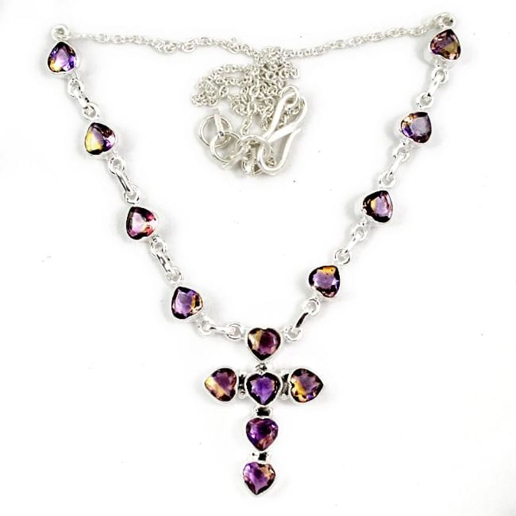 Multi color ametrine (lab) 925 sterling silver holy cross necklace jewelry j6871