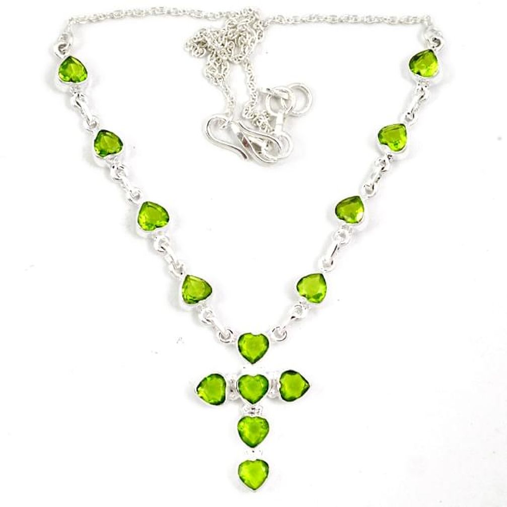 Natural green parrot peridot 925 sterling silver cross necklace jewelry j6879