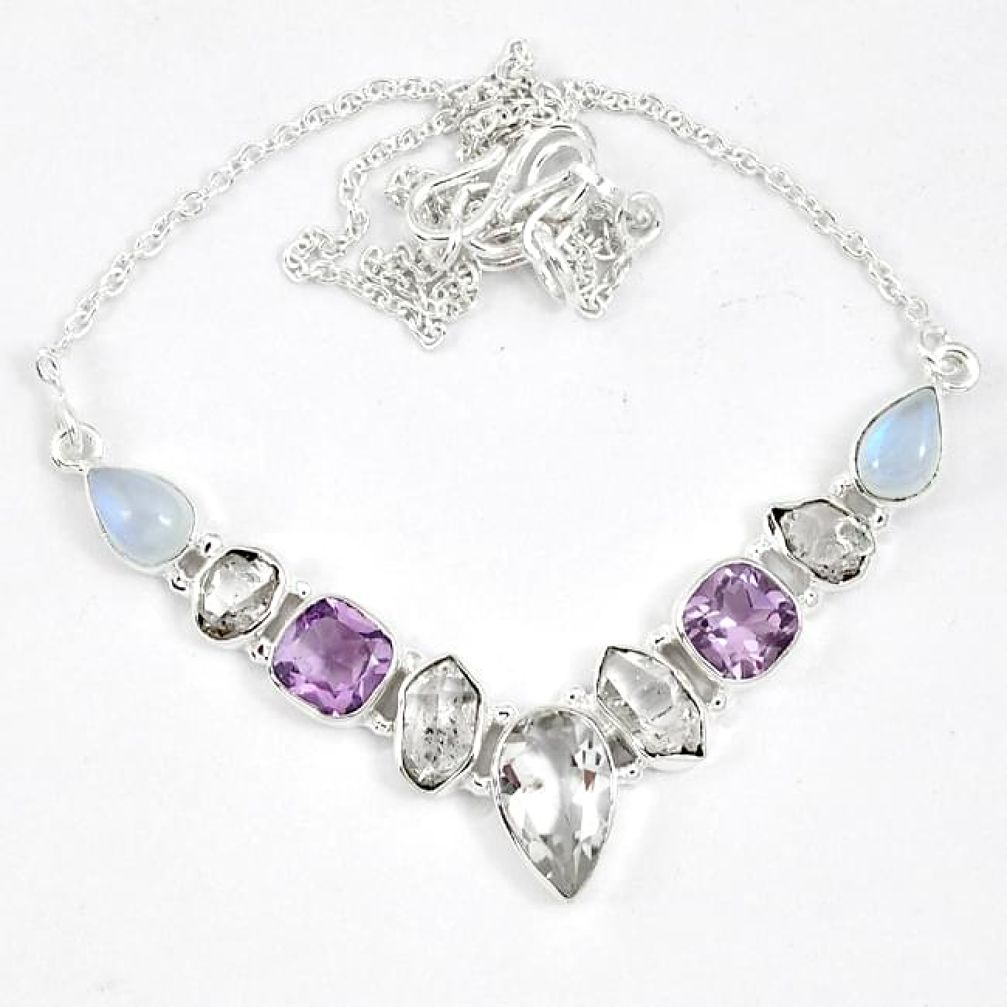 925 sterling silver natural white topaz herkimer diamond necklace jewelry k17203