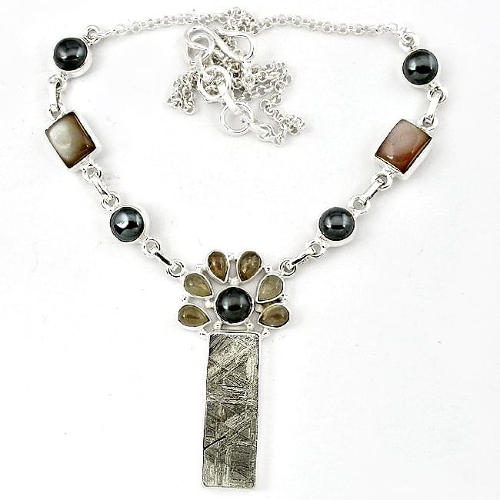 925 silver grey meteorite rainbow moonstone titanium pearl necklace k27366