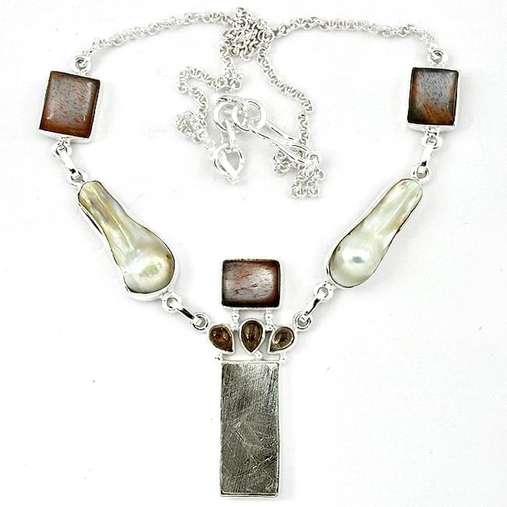 925 silver grey meteorite rainbow moonstone smoky topaz necklace jewelry k27369