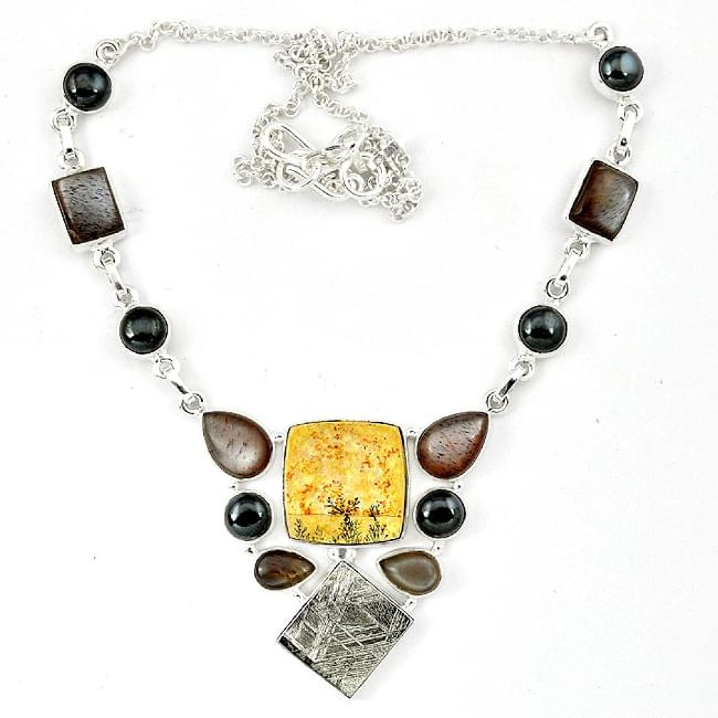 Grey meteorite titanium pearl moonstone 925 sterling silver necklace k27370