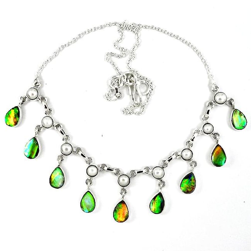925 silver natural green abalone paua seashell pearl necklace jewelry k30474