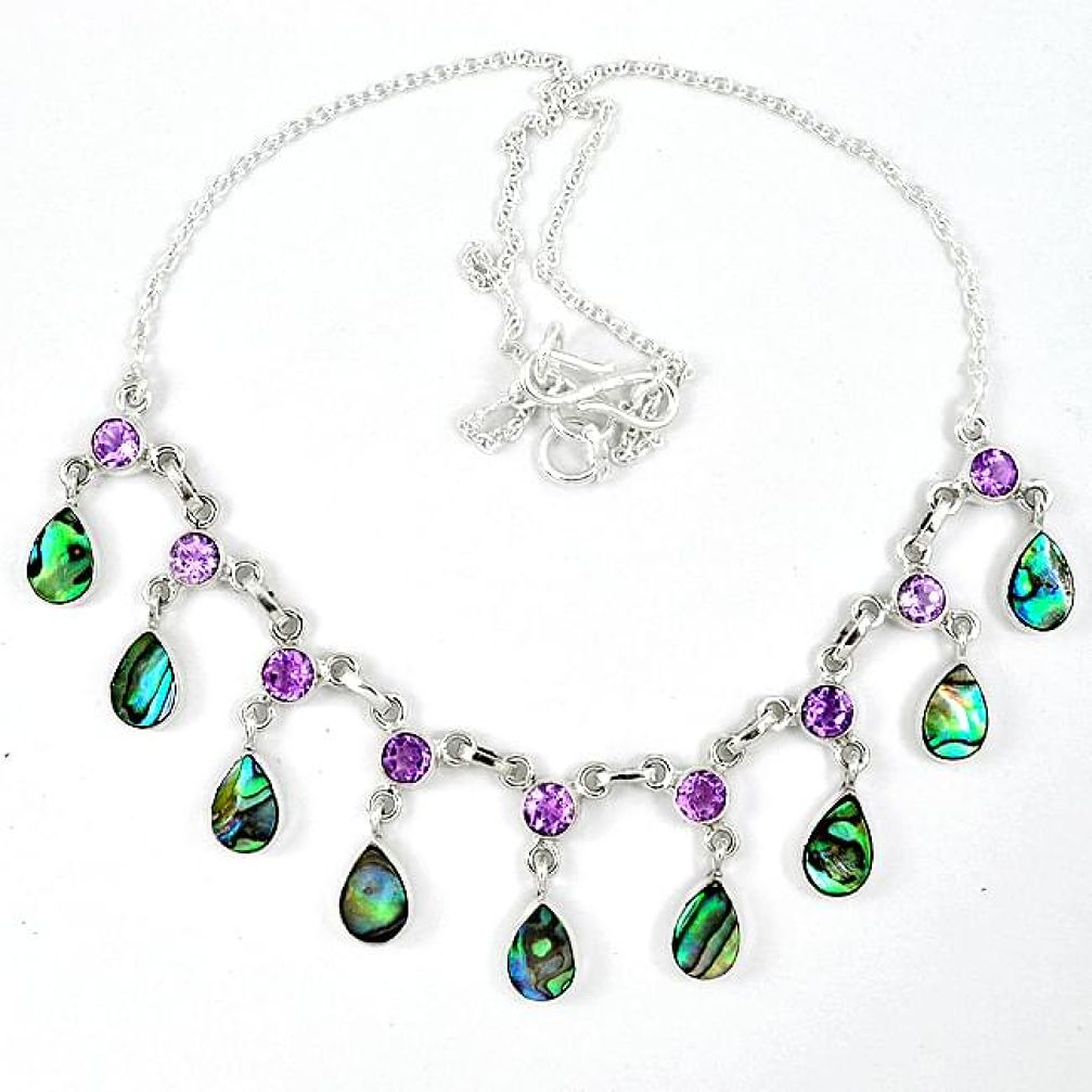 Natural green abalone paua seashell pearl 925 silver necklace jewelry k30479