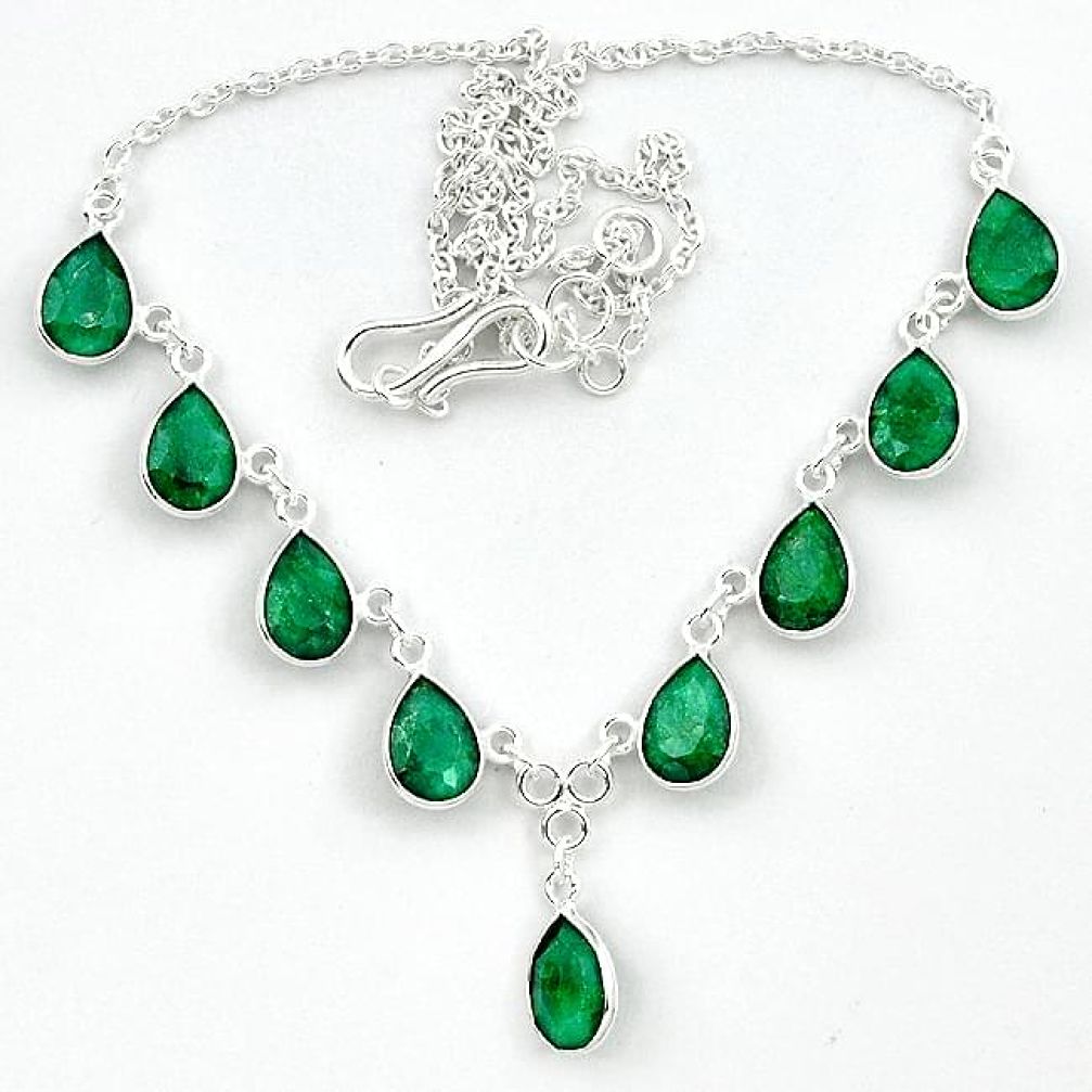 Natural green emerald pear 925 sterling silver necklace jewelry k34694